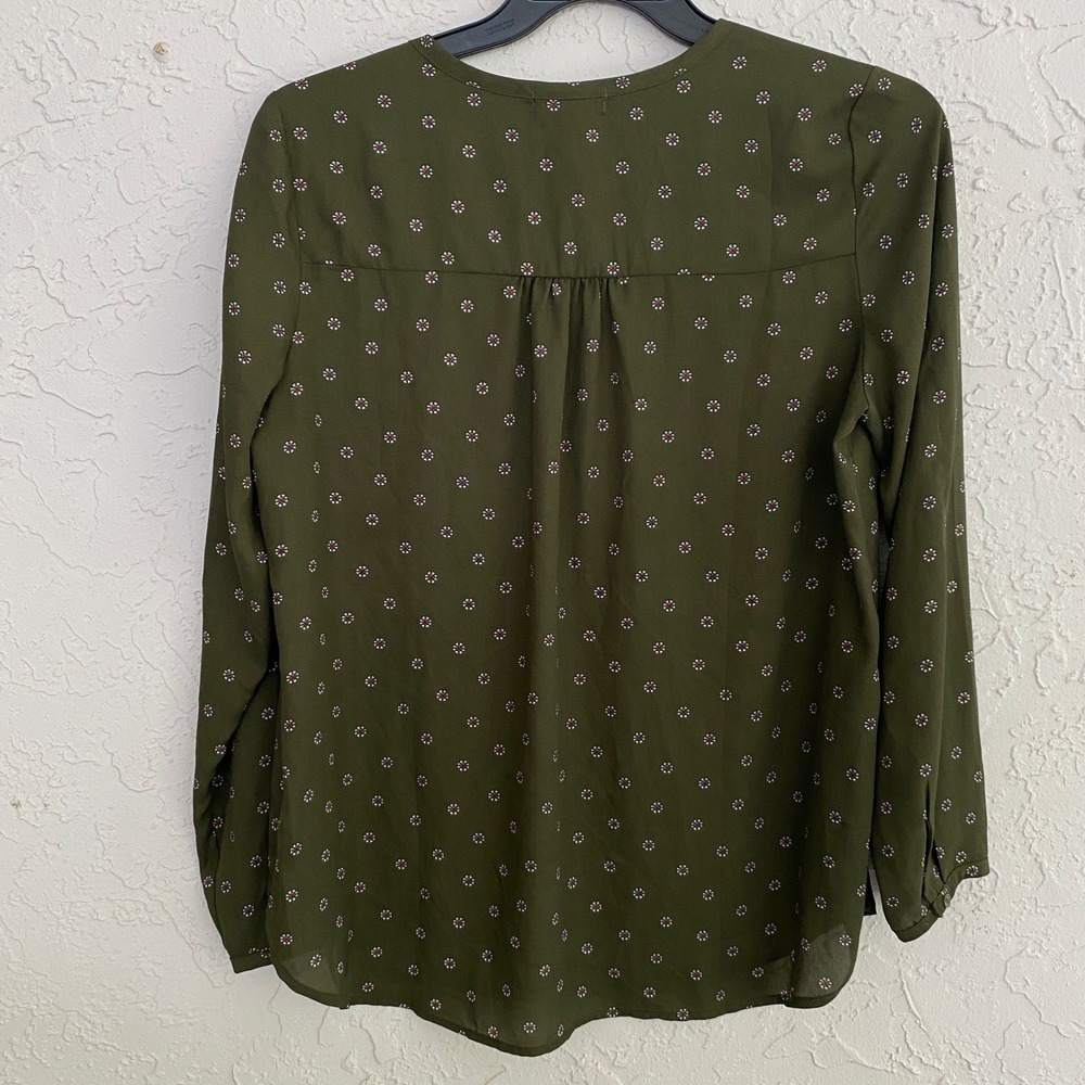 Pleione Prairie Cottoagecore Lightweight Henley Blouse Womens L Green Floral LS - Picture 3 of 9